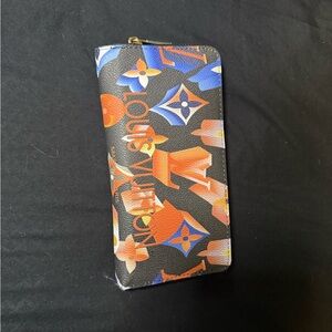 Louis Vuitton Black Wallet with Orange and Blue Accents